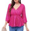 imageWULFUL Womens Sequin Tops Sparkly VNeck Split 34 Sleeve Wrap Peplum Top Party Club Night Out Disco Cocktail ShirtsRose Red