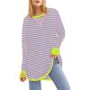 imageWULFUL Womens Striped Long Sleeve Tops Oversized Sweatshirt 2024 Fall Crewneck Casual Loose TShirts with Thumb HolesBlue Pink