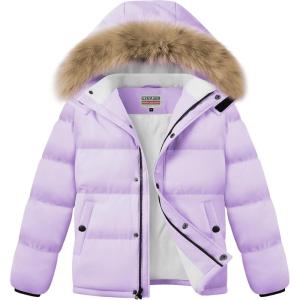 imageWULFUL Boys Girls Winter Coats Waterproof Fleece Lined Puffer Jackets Kids Thicken Outerwear With Detachable HoodLight Purple