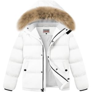 imageWULFUL Boys Girls Winter Coats Waterproof Fleece Lined Puffer Jackets Kids Thicken Outerwear With Detachable HoodWhite