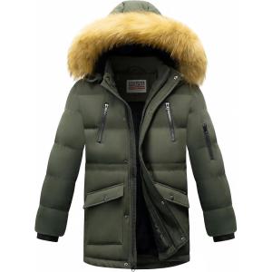 imageWULFUL Boys Winter Coat Waterproof Fleece Lined Parka Jackets Kids Hooded Puffer OuterwearArmy Green