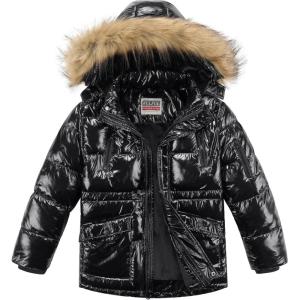 imageWULFUL Boys Winter Coat Waterproof Fleece Lined Parka Jackets Kids Hooded Puffer OuterwearBright Black