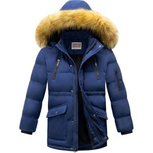 imageWULFUL Boys Winter Coat Waterproof Fleece Lined Parka Jackets Kids Hooded Puffer OuterwearNavy