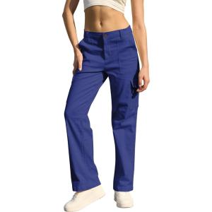 imageWULFUL Cargo Pants for Women High Waisted Casual Pants Straight Stretchy Wide Leg Y2K Streetwear with 6 PocketsNavy Blue