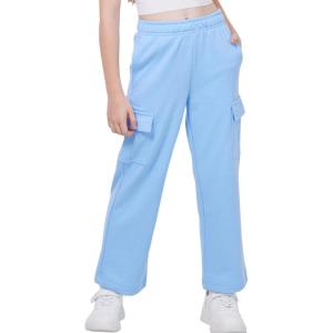 imageWULFUL Girls Cargo Sweatpants Wide Leg Fleece Lined Casual Pants for Girl Fall Winter Baggy High Waisted Pants with PocketsBlue