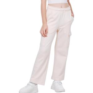 imageWULFUL Girls Cargo Sweatpants Wide Leg Fleece Lined Casual Pants for Girl Fall Winter Baggy High Waisted Pants with PocketsCream