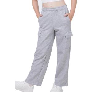 imageWULFUL Girls Cargo Sweatpants Wide Leg Fleece Lined Casual Pants for Girl Fall Winter Baggy High Waisted Pants with PocketsGrey