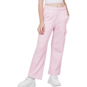 imageWULFUL Girls Cargo Sweatpants Wide Leg Fleece Lined Casual Pants for Girl Fall Winter Baggy High Waisted Pants with PocketsPink