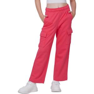 imageWULFUL Girls Cargo Sweatpants Wide Leg Fleece Lined Casual Pants for Girl Fall Winter Baggy High Waisted Pants with PocketsRose Pink