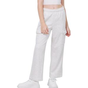 imageWULFUL Girls Cargo Sweatpants Wide Leg Fleece Lined Casual Pants for Girl Fall Winter Baggy High Waisted Pants with PocketsWhite