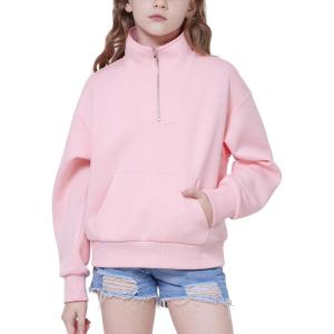 imageWULFUL Girls Casual Half Zipper Sweatshirts Long Sleeve Fashion Pullovers for Teen GirlsPink