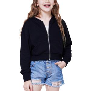 imageWULFUL Girls Casual Zipper up Sweatshirts Crop Jackets for TeensBlack