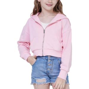 imageWULFUL Girls Casual Zipper up Sweatshirts Crop Jackets for TeensPink