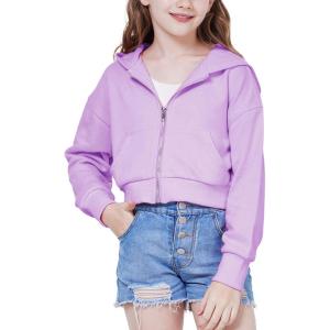imageWULFUL Girls Casual Zipper up Sweatshirts Crop Jackets for TeensPurple