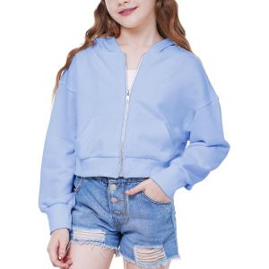 imageWULFUL Girls Casual Zipper up Sweatshirts Crop Jackets for TeensSky Blue