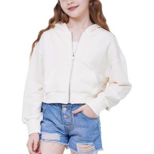 imageWULFUL Girls Casual Zipper up Sweatshirts Crop Jackets for TeensWhite