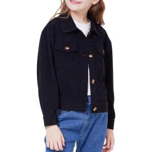 imageWULFUL Girls Fashion Button Down Corduroy Jackets Casual Fall Jackets Teen Girl OuterwearBlack
