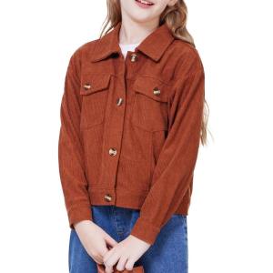 imageWULFUL Girls Fashion Button Down Corduroy Jackets Casual Fall Jackets Teen Girl OuterwearBrown