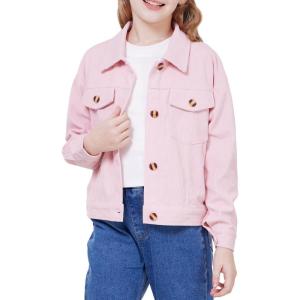 imageWULFUL Girls Fashion Button Down Corduroy Jackets Casual Fall Jackets Teen Girl OuterwearLight Pink