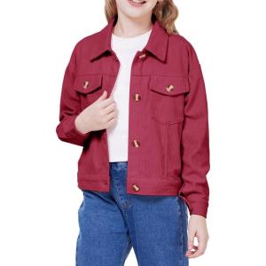 imageWULFUL Girls Fashion Button Down Corduroy Jackets Casual Fall Jackets Teen Girl OuterwearRed