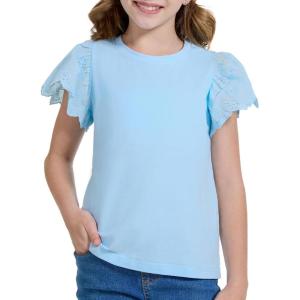 imageWULFUL Girls Shirts Fashion Cotton Summer Short Sleeve Tops Casual TShirts 415 Years OldLight Blue