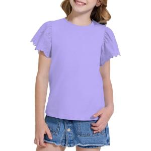 imageWULFUL Girls Shirts Fashion Cotton Summer Short Sleeve Tops Casual TShirts 415 Years OldLight Purple