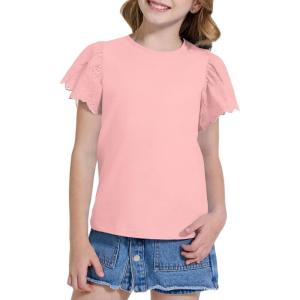 imageWULFUL Girls Shirts Fashion Cotton Summer Short Sleeve Tops Casual TShirts 415 Years OldPink