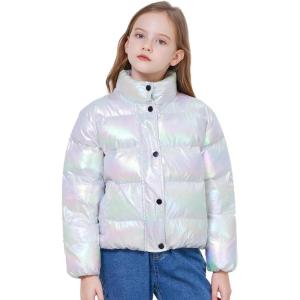 imageWULFUL Girls Winter Puffer Jacket Lightwight Warm Coat ShortSilver