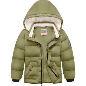 imageWULFUL Kids Boys Winter Coat Detachable Hat Puffer Windbreaker Warm Cotton Jacket Parka Down Outdoor CoatsArmy Green
