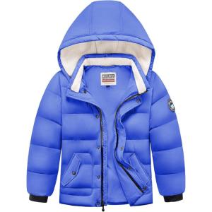 imageWULFUL Kids Boys Winter Coat Detachable Hat Puffer Windbreaker Warm Cotton Jacket Parka Down Outdoor CoatsBlue