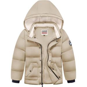 imageWULFUL Kids Boys Winter Coat Detachable Hat Puffer Windbreaker Warm Cotton Jacket Parka Down Outdoor CoatsBrown