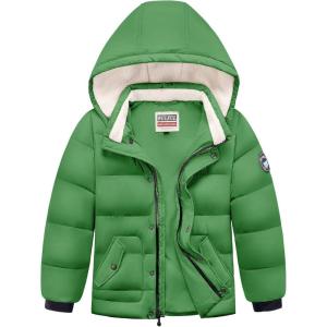 imageWULFUL Kids Boys Winter Coat Detachable Hat Puffer Windbreaker Warm Cotton Jacket Parka Down Outdoor CoatsGreen