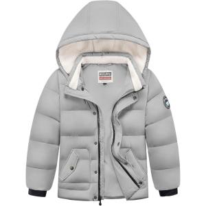 imageWULFUL Kids Boys Winter Coat Detachable Hat Puffer Windbreaker Warm Cotton Jacket Parka Down Outdoor CoatsGrey
