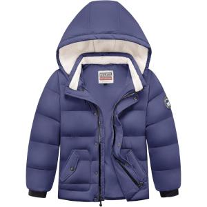 imageWULFUL Kids Boys Winter Coat Detachable Hat Puffer Windbreaker Warm Cotton Jacket Parka Down Outdoor CoatsNavy