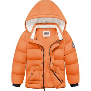 imageWULFUL Kids Boys Winter Coat Detachable Hat Puffer Windbreaker Warm Cotton Jacket Parka Down Outdoor CoatsOrange