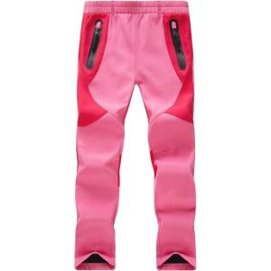 imageWULFUL Kids Waterproof Snow Ski Pants Boys Girls Outdoor Winter Fleece Hiking Insulated Snowboard PantsPeach Blossom Red