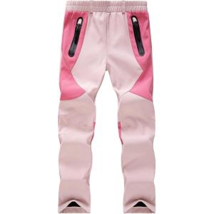 imageWULFUL Kids Waterproof Snow Ski Pants Boys Girls Outdoor Winter Fleece Hiking Insulated Snowboard PantsPink