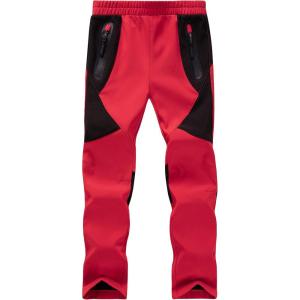 imageWULFUL Kids Waterproof Snow Ski Pants Boys Girls Outdoor Winter Fleece Hiking Insulated Snowboard PantsRed