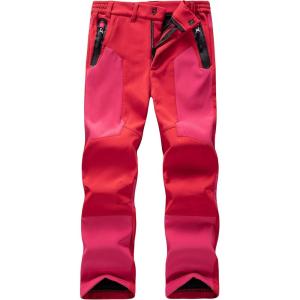 imageWULFUL Kids Waterproof Snow Ski Pants Boys Girls Outdoor Winter Fleece Hiking Insulated Snowboard PantsRedrose Red