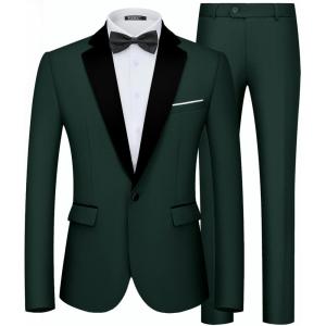 imageWULFUL Mens 2 Piece Slim Fit Suit Set One Button Blazer Jacket Pants Tuxedo Set for Prom Wedding and BusinessDark Green