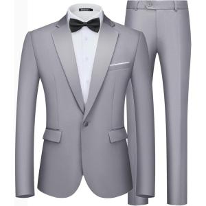imageWULFUL Mens 2 Piece Slim Fit Suit Set One Button Blazer Jacket Pants Tuxedo Set for Prom Wedding and BusinessLight Grey Light Grey Lapel