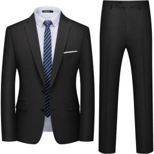 imageWULFUL Mens 2 Piece Suits Slim Fit Two Button Blazer Jacket Pants Set for PartyWedding and BusinessBlack