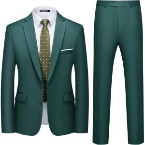 imageWULFUL Mens 2 Piece Suits Slim Fit Two Button Blazer Jacket Pants Set for PartyWedding and BusinessBlackish Green