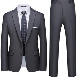 imageWULFUL Mens 2 Piece Suits Slim Fit Two Button Blazer Jacket Pants Set for PartyWedding and BusinessDark Grey
