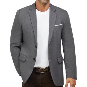 imageWULFUL Mens Casual Blazer Suit Jackets Slim Fit Two Button Sport Coats Lightweight Business JacketDeep Grey