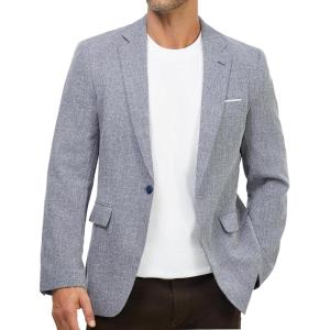 imageWULFUL Mens Casual Sport Coat Blazer Lightweight One Button Suit JacketsBlue