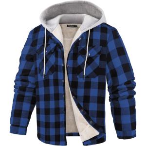 imageWULFUL Mens Flannel Plaid Shirts Jacket Fleece Lined Winter Shirts Soft Warm Coat with Hood for MenBlue804