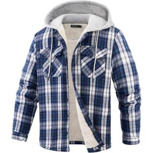imageWULFUL Mens Flannel Plaid Shirts Jacket Fleece Lined Winter Shirts Soft Warm Coat with Hood for MenNavy768