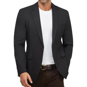 imageWULFUL Mens Herringbone Blazer Jacket Lightweight Casual Sport Coat One Button Suit JacketsBlack