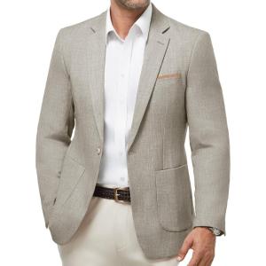 imageWULFUL Mens Herringbone Blazer Jacket Lightweight Casual Sport Coat One Button Suit JacketsLight Brown